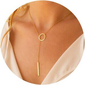 Women 14k Gold Plated Heart Pearl CZ Teardrop Pendant Necklace Simple Gold Drop